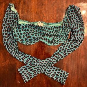 Princess Polly Teal and Black Polka Dot Top